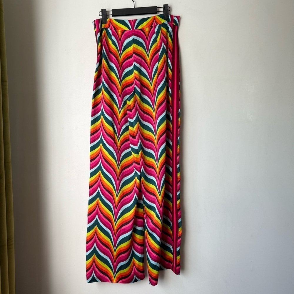 Trina Turk Spring Street Colorful Patterned High Rise Wide Leg Pants 4 - Picture 8 of 9